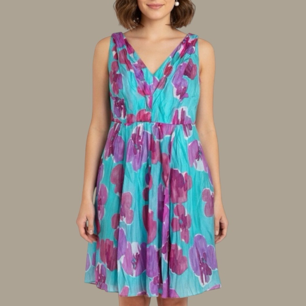 Adrianna‎ Papell Sz 18W Floral Dress Blue Purple